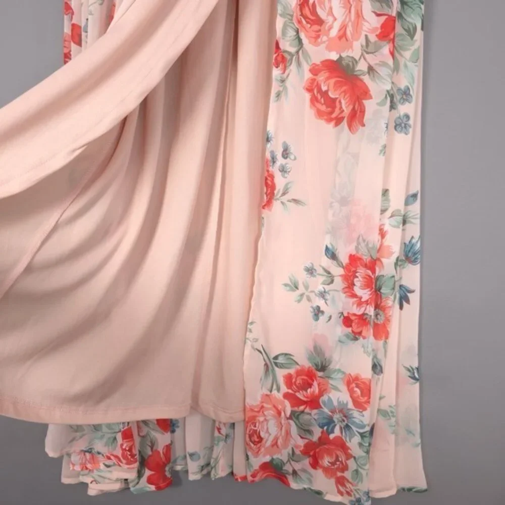 Lulus Garden Meandering Blush Pink Floral Print‎ Lined Maxi Dress MEDIUM Evening